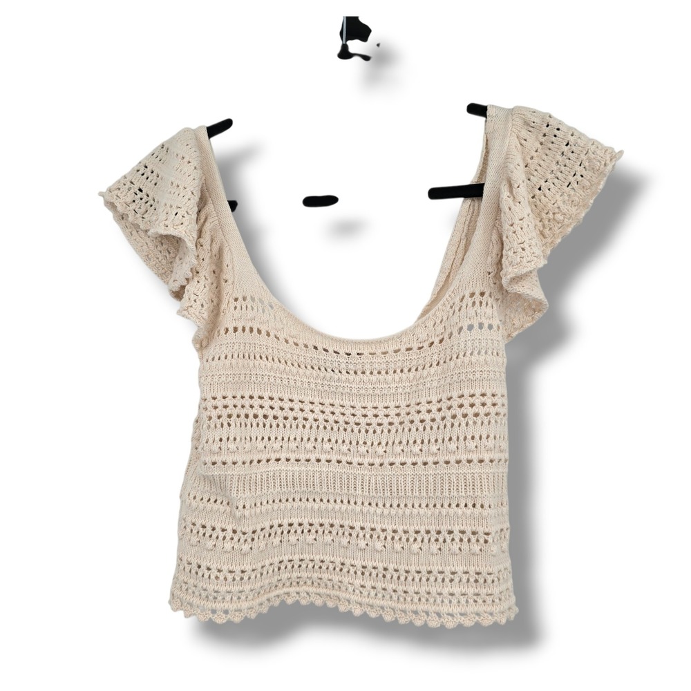 Sincerely Jules Cream Crochet Knit Ruffle Sleeve‎ Top Womens Size Small Boho